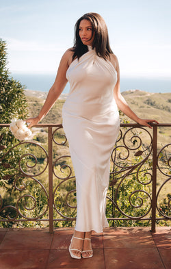 Jasmine Halter Midi Dress ~ Ivory Luxe Satin