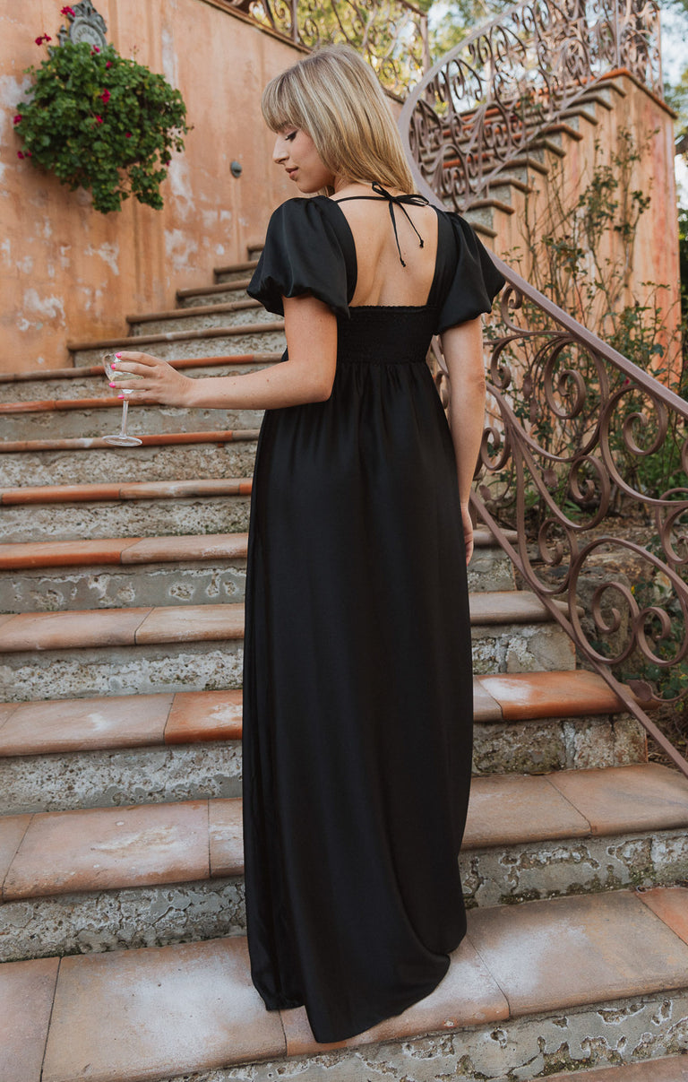 Nora Maxi Dress ~ Black Luxe Satin – Show Me Your Mumu
