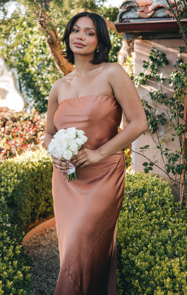 taylor metallic maxi dress Taylor Tube Maxi Dress, in Copper Luxe Satin, Size: Large | Show Me Your Mumu