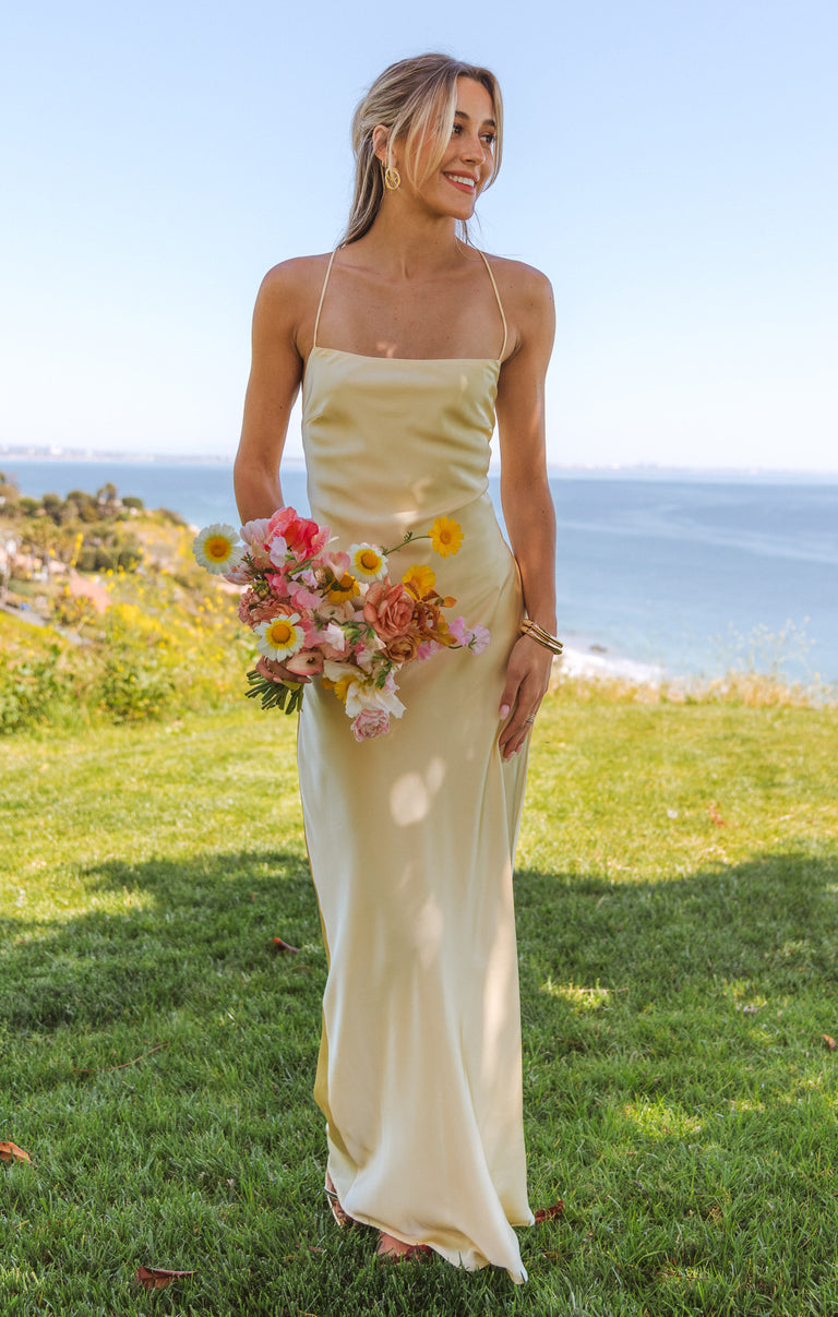 yellow slip dress Dani Slip Dress, in Pale Yellow Luxe Satin | Show Me Your Mumu