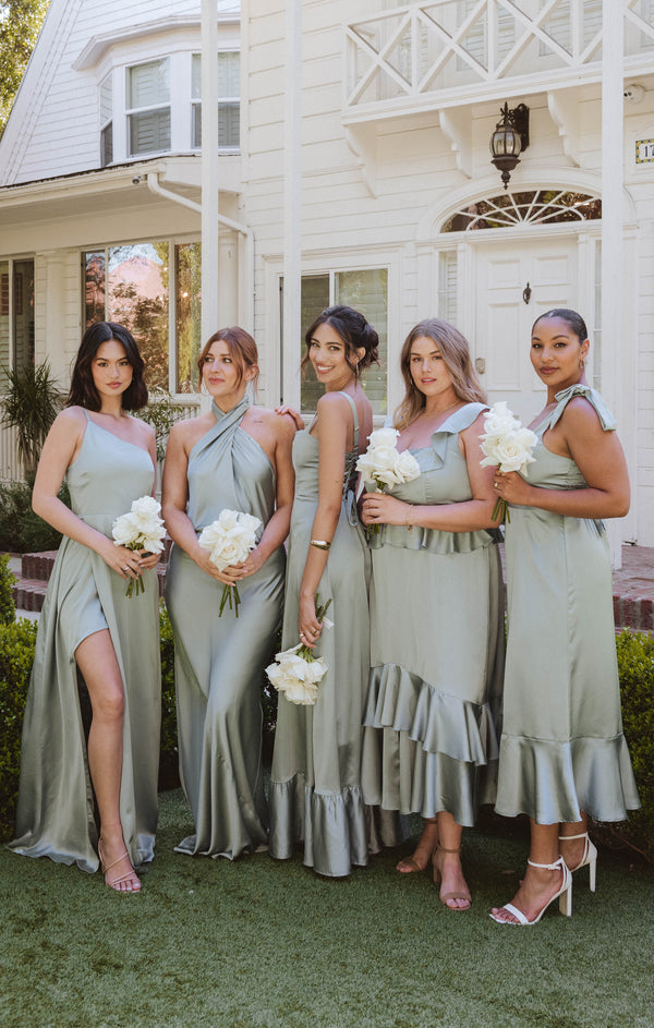 Bridesmaid Fabric Swatch Silver Sage Luxe Satin – Show Me Your Mumu