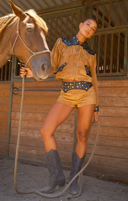 Wilson Shorts ~ Sepia Faux Suede Faux Leather