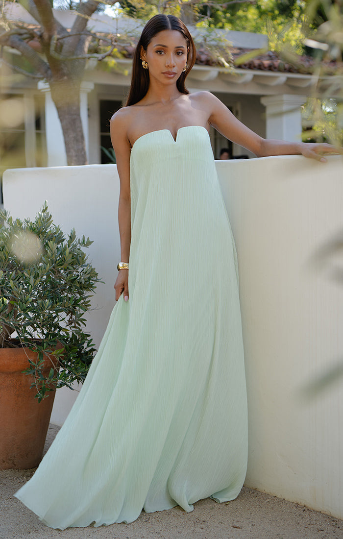 Athena Maxi Dress, in Pistachio Pleated Chiffon, Size: Large | Show Me Your Mumu