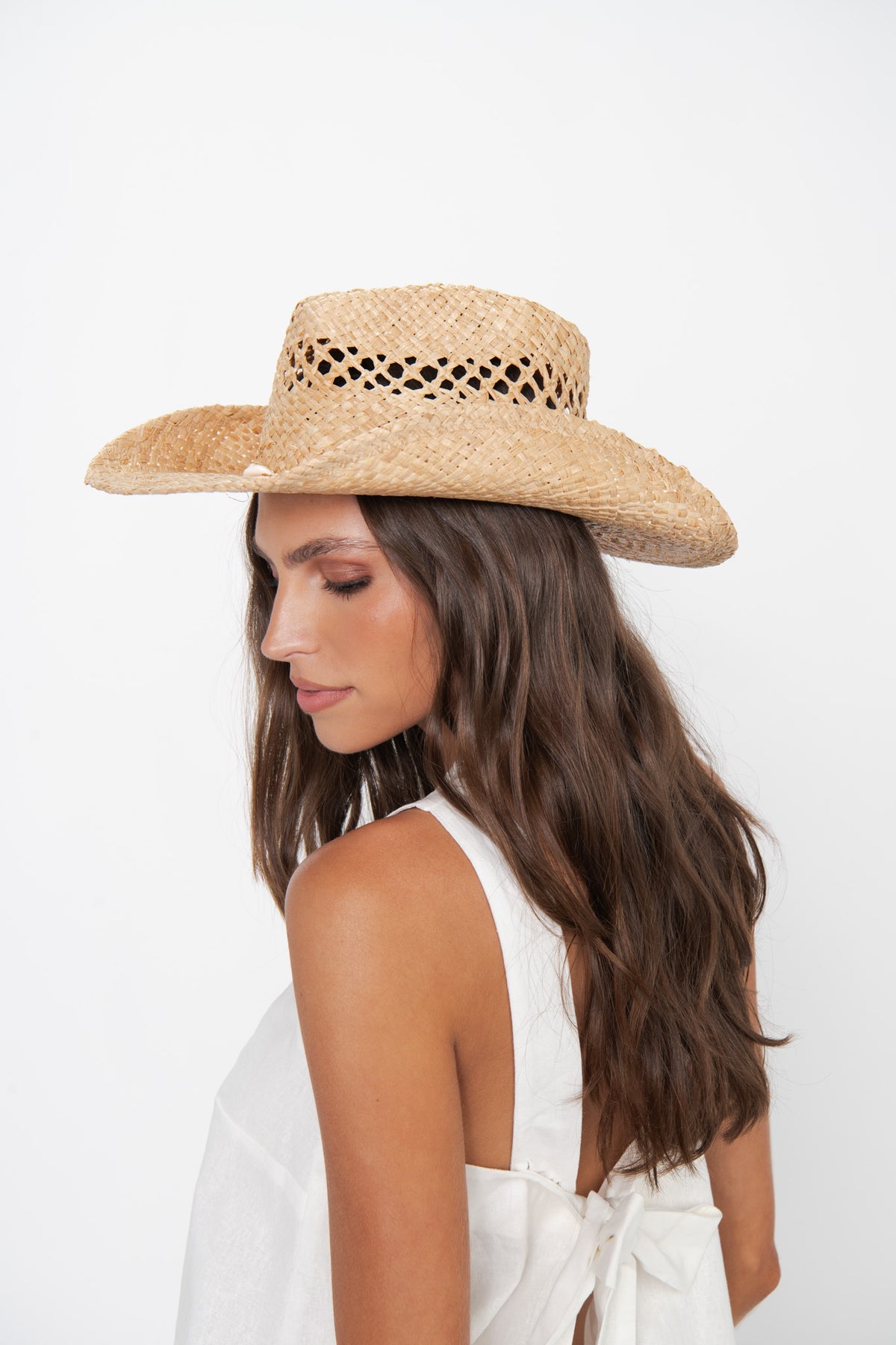 Lack Of Color Natural Straw Cowboy Hat with Shell Trim Lack of Color Seashells Open Weave Cowboy Hat (Women  main image 3