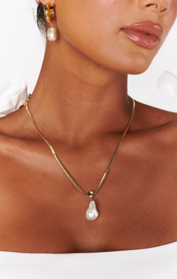 Ettika Baroque Pearl Pendant Snake Chain Necklace ~ Gold/Pearl