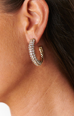 Ettika Crystal Dotted Twist Hoop Earrings ~ Gold