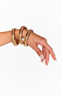 Ettika Golden Hour Flex Snake Chain Stretch Bracelet Set ~ Gold