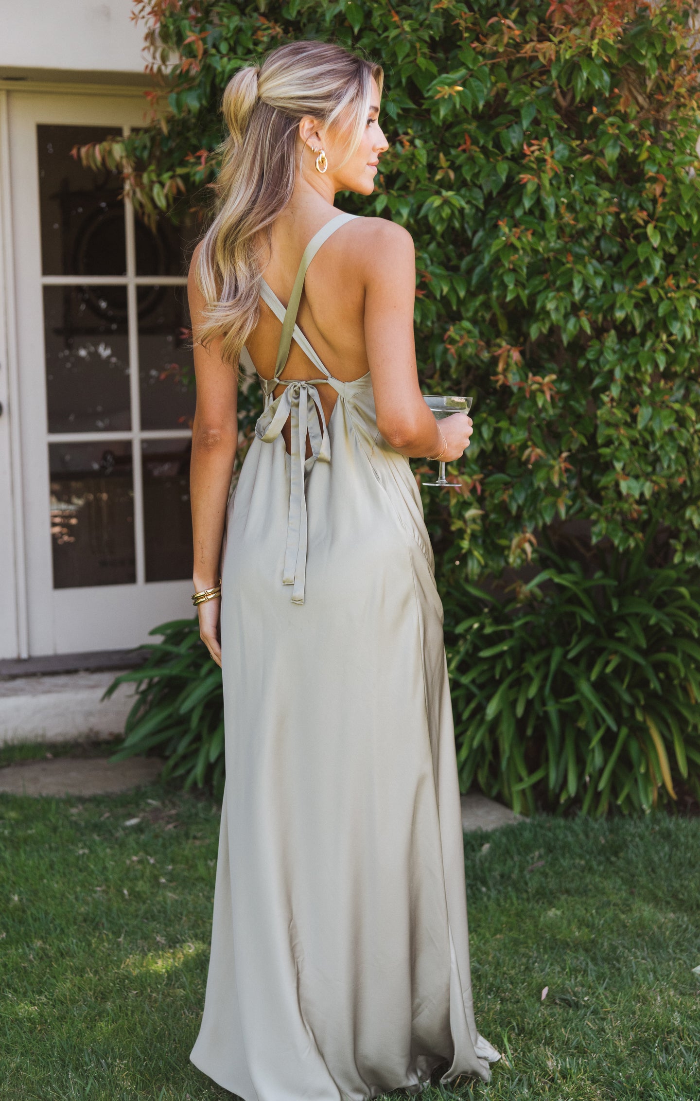 Show Me Your Mumu Faith Maxi Gown in Moss Green Luxe Satin buy XL