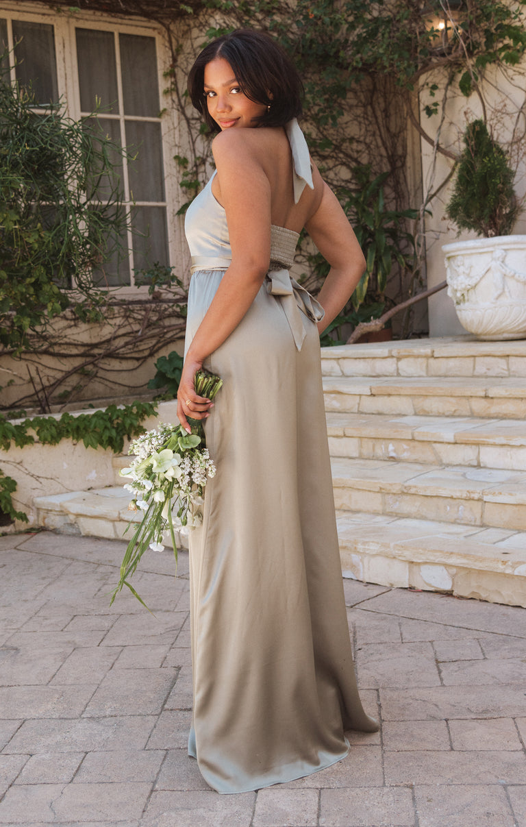 Hazel Halter Maxi Dress ~ Moss Green Luxe Satin Show Me Your Mumu Hazel Halter Maxi Dress ~ Moss Green Luxe Satin Show Me Your Mumu