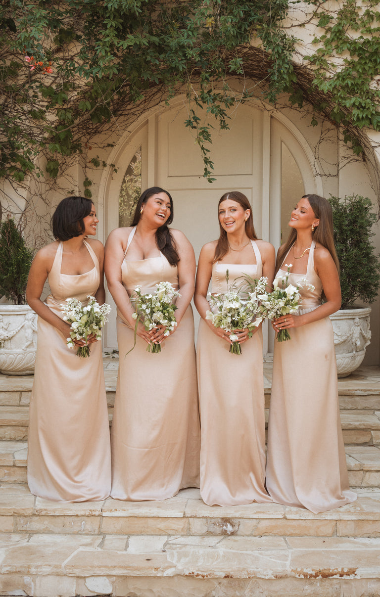 Hazel Halter Maxi Dress ~ Champagne Luxe Satin Show Me Your Mumu Hazel Halter Maxi Dress ~ Champagne Luxe Satin Show Me Your Mumu