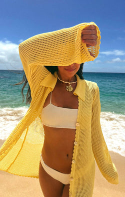 Button Up Coverup ~ Yellow Crochet