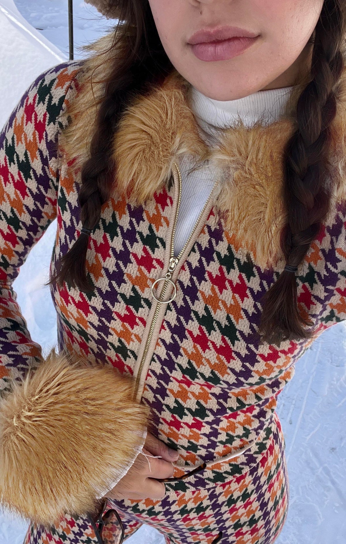 Zermatt Zip Up ~ Valley Houndstooth Faux Fur – Show Me Your Mumu
