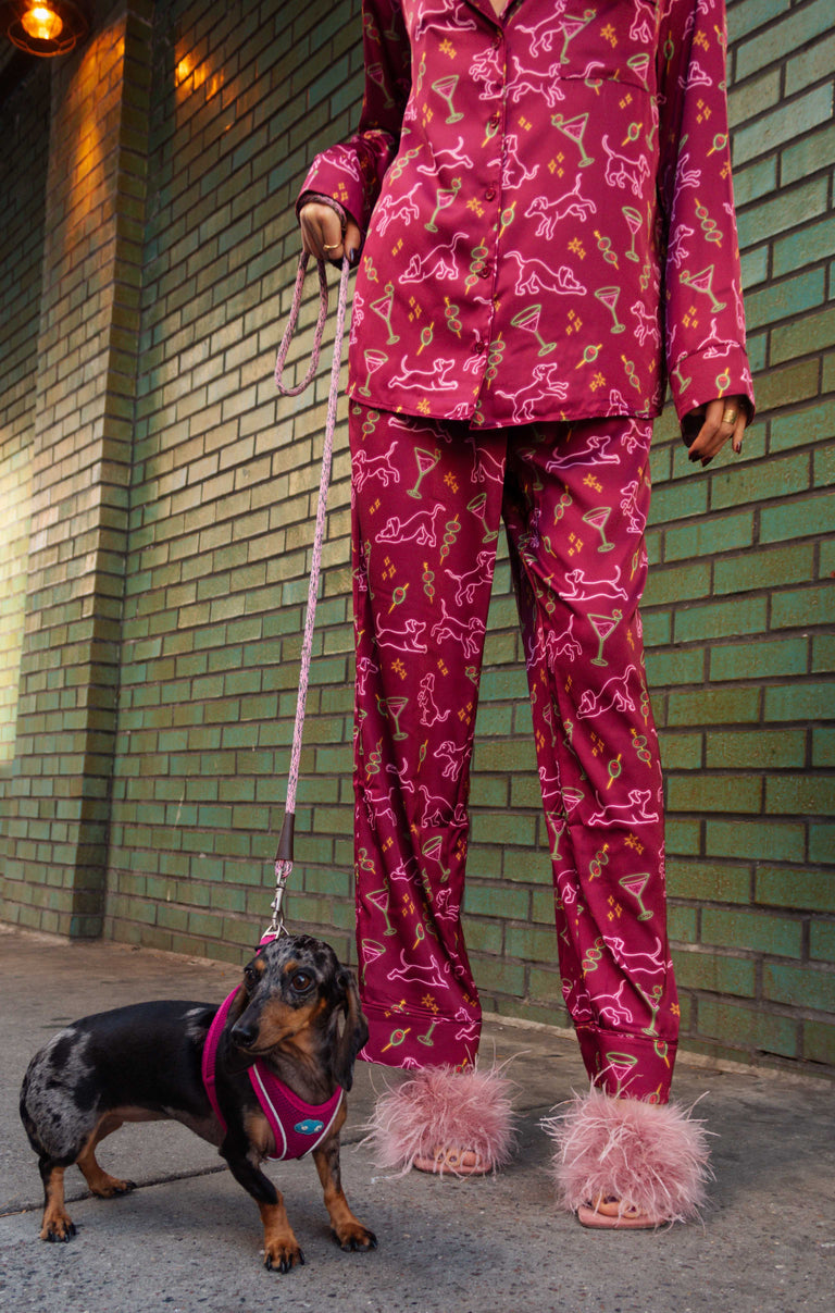 Veseacky Women's 2-Piece Pajama Set - Printed Star Crewneck Top & Long Pants With Pockets, Pink, M