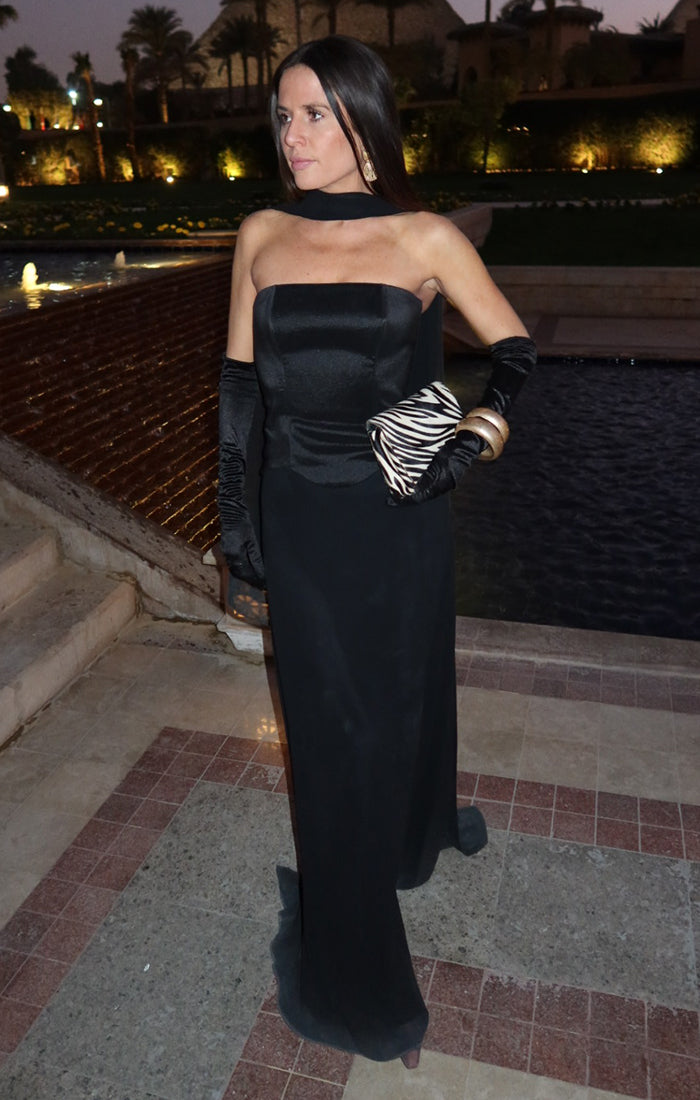 Jules Satin Gloves, in Black