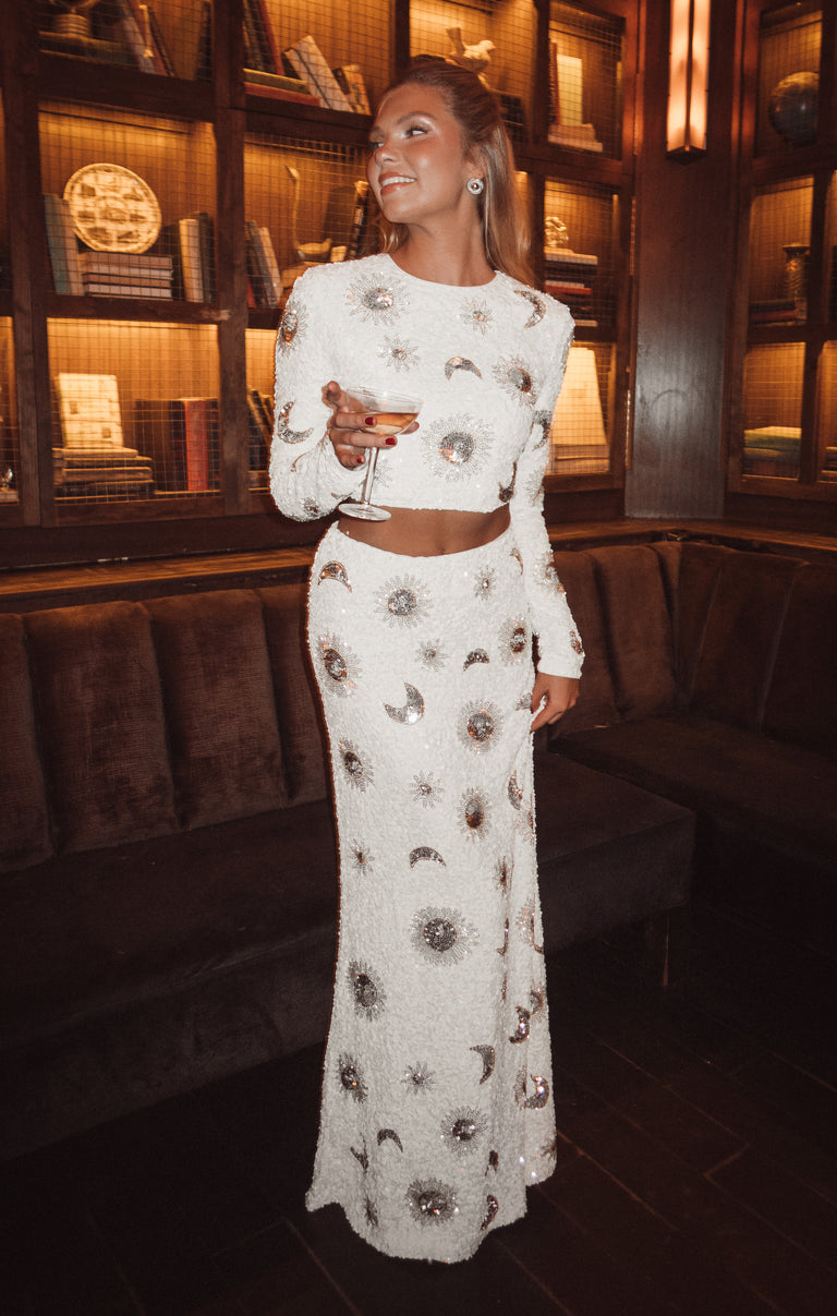 Rsvp Skirt, in White Celestial Sequins, Size: Large