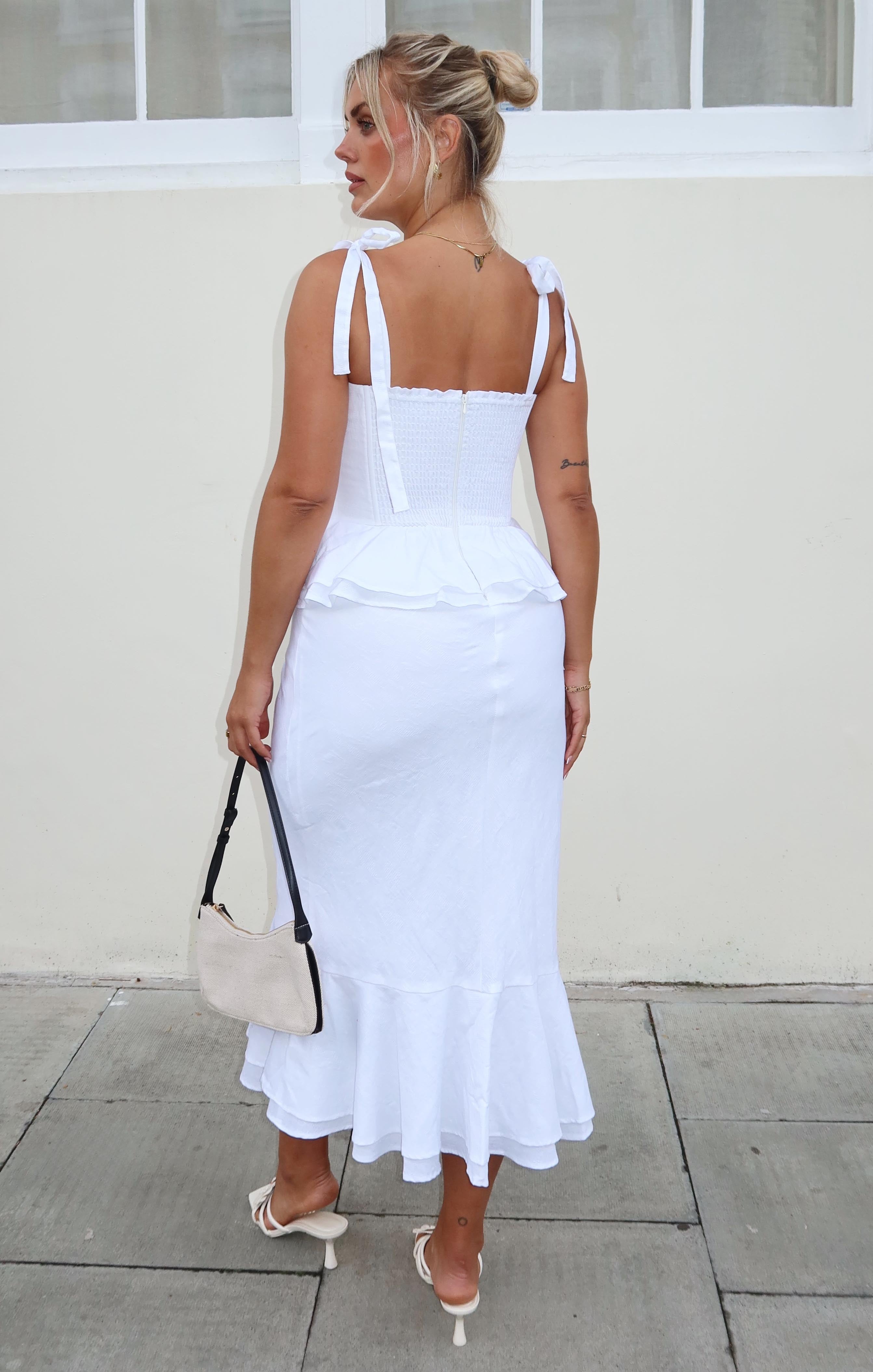 plus size peplum dress white Pauline Dress, in White, Size: XL Black and White Striped Featuring tie shoulder straps Sweet Dresses Color:Custom Color-A
