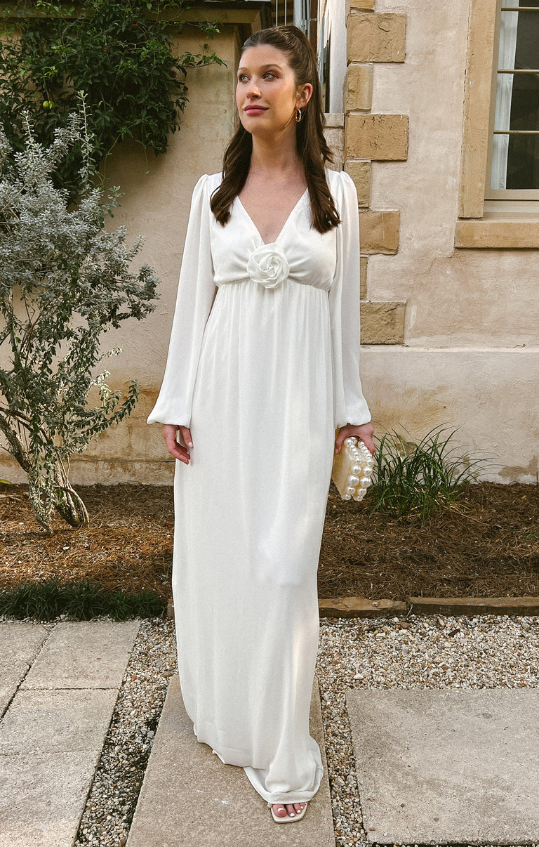 Rosetta Maxi Dress, in White Silky Crepe, Size: Small | Show Me Your Mumu Rosetta Maxi Dress, in White Silky Crepe, Size: Small | Show Me Your Mumu