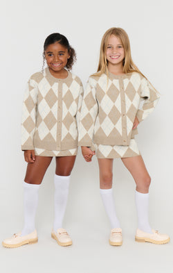 Little Cher Cardi ~ Neutral Argyle Knit
