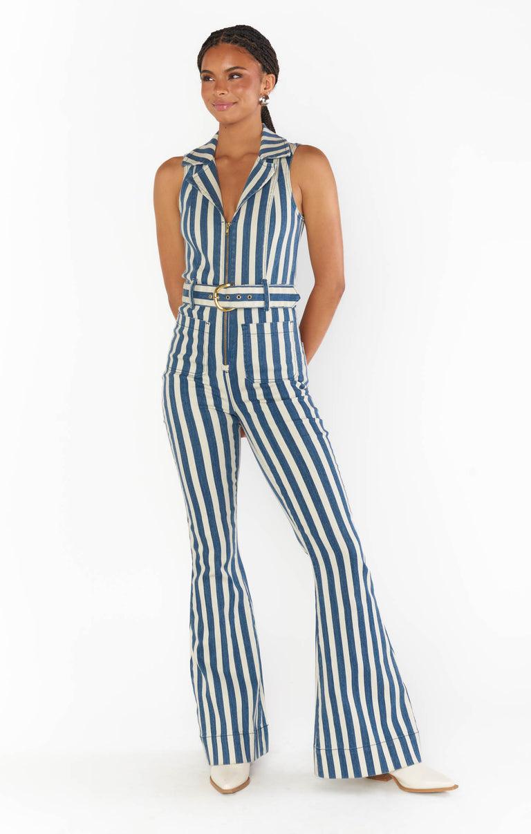 Jacksonville Jumpsuit ~ Sand N Sea Stripe Denim – Show Me Your Mumu