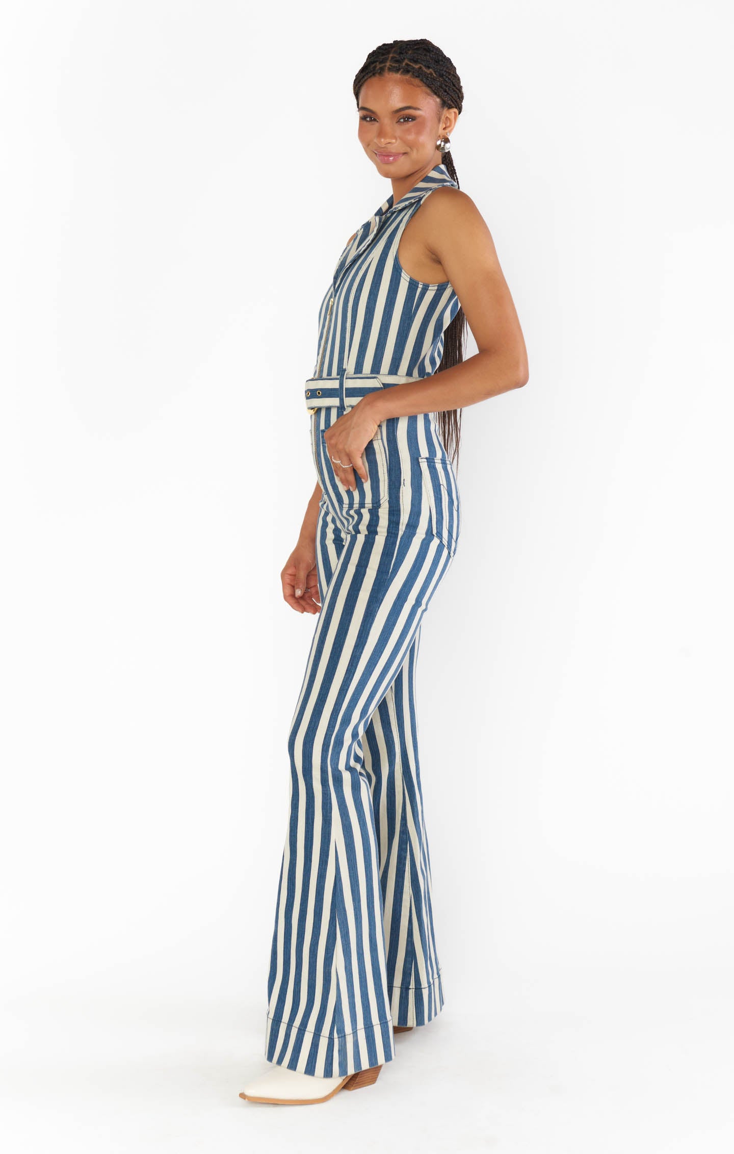 Jacksonville Jumpsuit ~ Sand N Sea Stripe Denim – Show Me Your Mumu