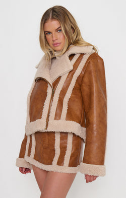 Laurel Canyon Jacket ~ Cognac Faux Leather w/ Sherpa