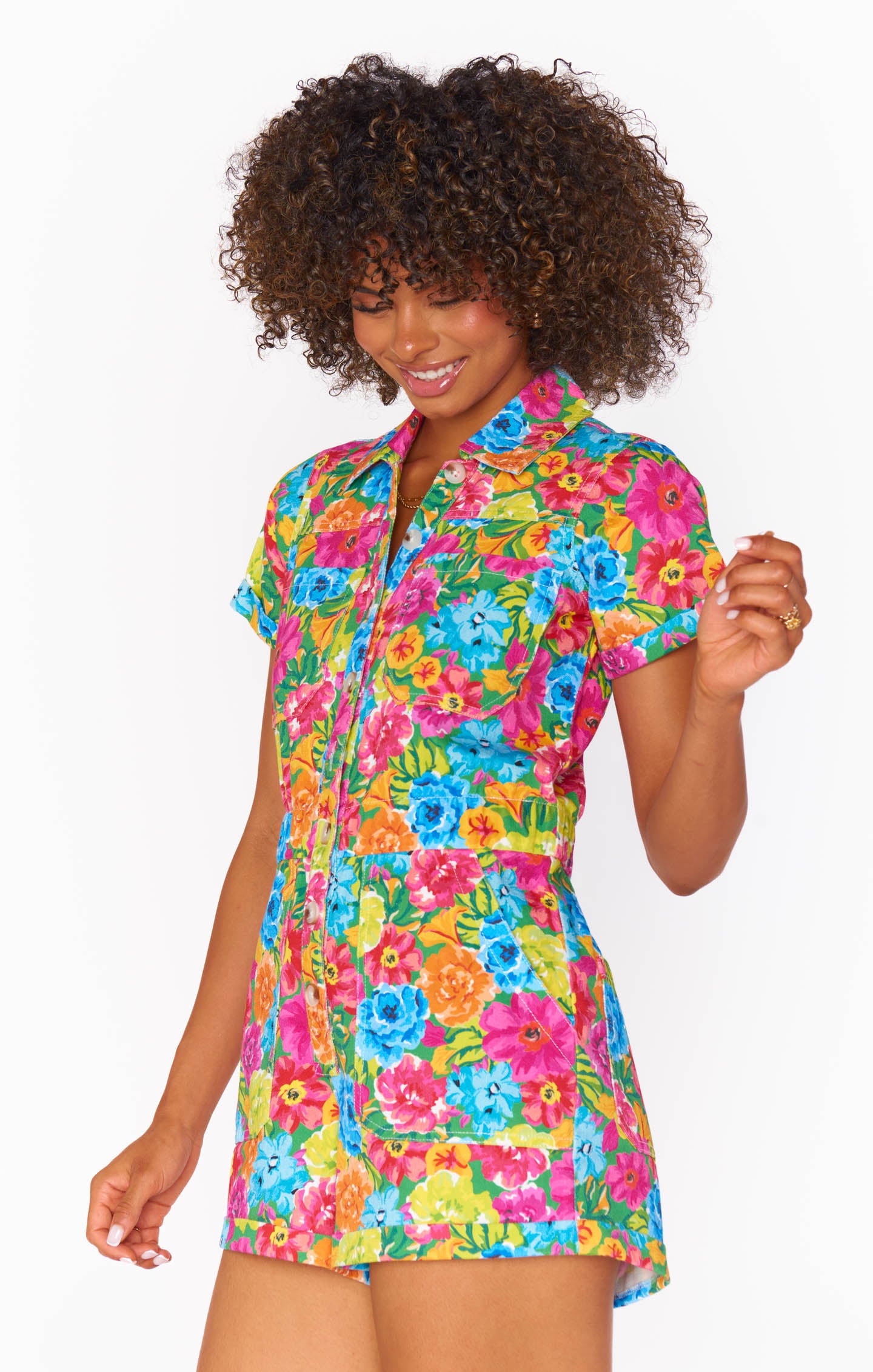Cannon Romper ~ Bright Floral Soiree Denim – Show Me Your Mumu