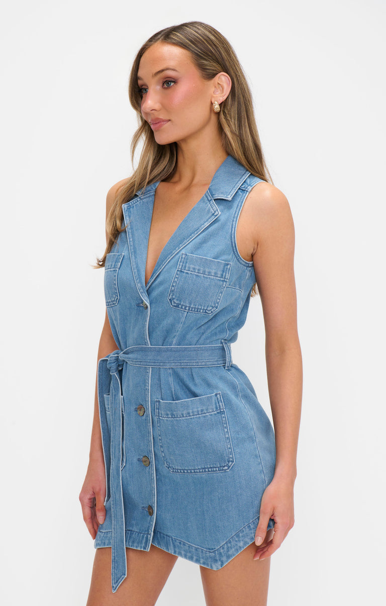 Show Me Your Mumu Fairfield Vest Dress Women's Dress Gusty Blue : XL Show Me Your Mumu Fairfield Vest Dress Women's Dress Gusty Blue : XL