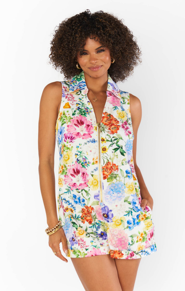 Reno Romper ~ Ivory Botanical Floral Denim – Show Me Your Mumu