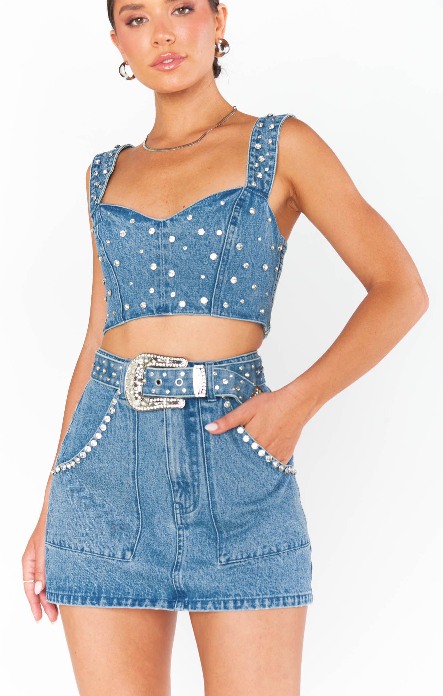 Shania Skirt ~ Indigo Rhinestone Denim – Show Me Your Mumu Shania Skirt ~ Indigo Rhinestone Denim – Show Me Your Mumu