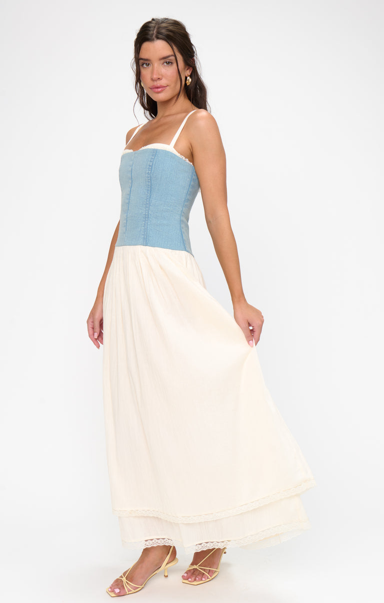 Tiffany Maxi Dress, in Light Indigo with Cream Voile, Size: Medium