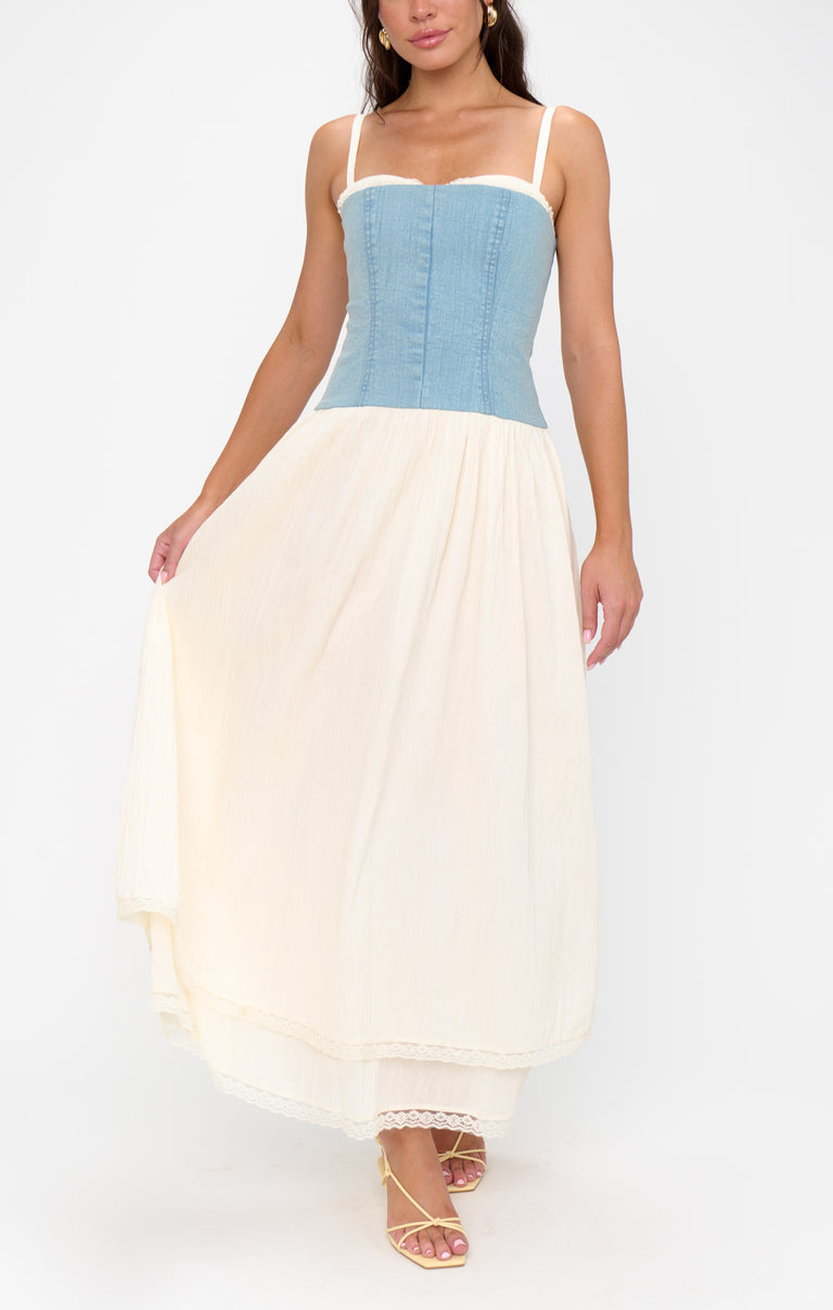 Tiffany Maxi Dress, in Light Indigo with Cream Voile, Size: Medium