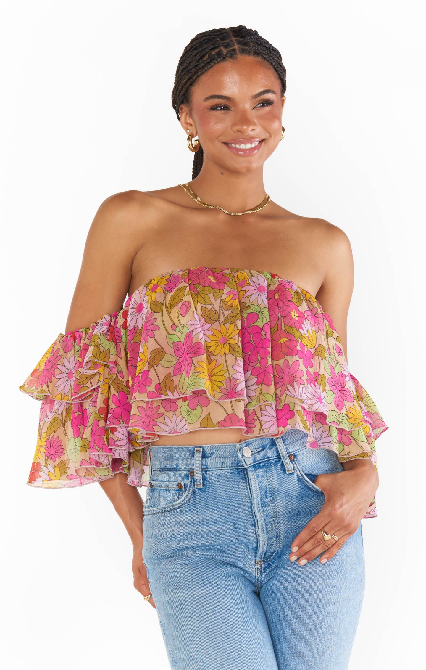 Floral ruffle top online