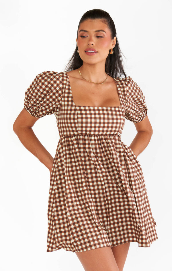 Smitten Babydoll Dress ~ Brown Gingham – Show Me Your Mumu Smitten Babydoll Dress ~ Brown Gingham – Show Me Your Mumu