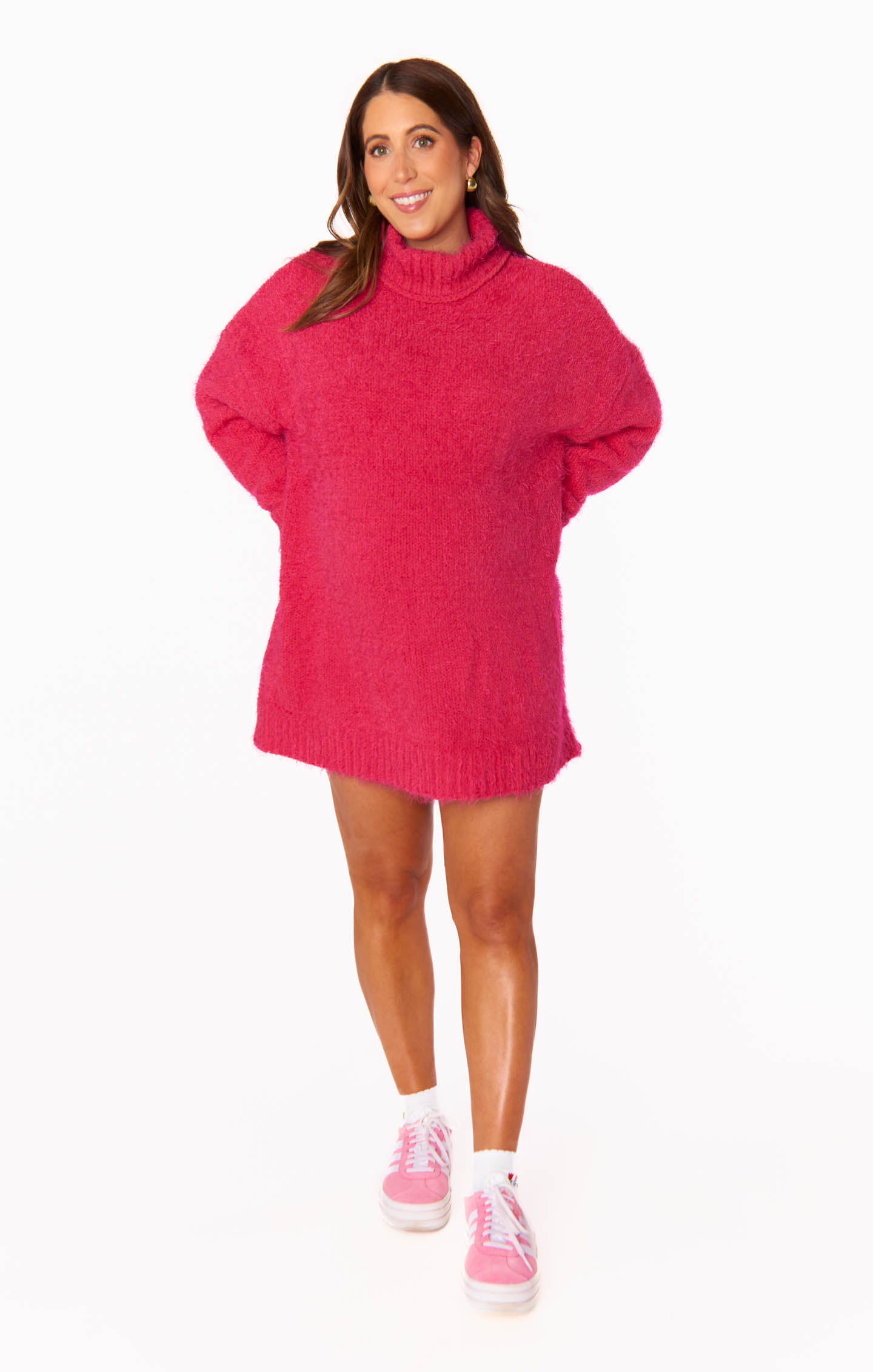 pink fluffy sweater dress AiiRZ Fuzzy Off Shoulder Long Sleeve Sweater Dress Winter Cozy Knit Mini DressMISSGUIDED