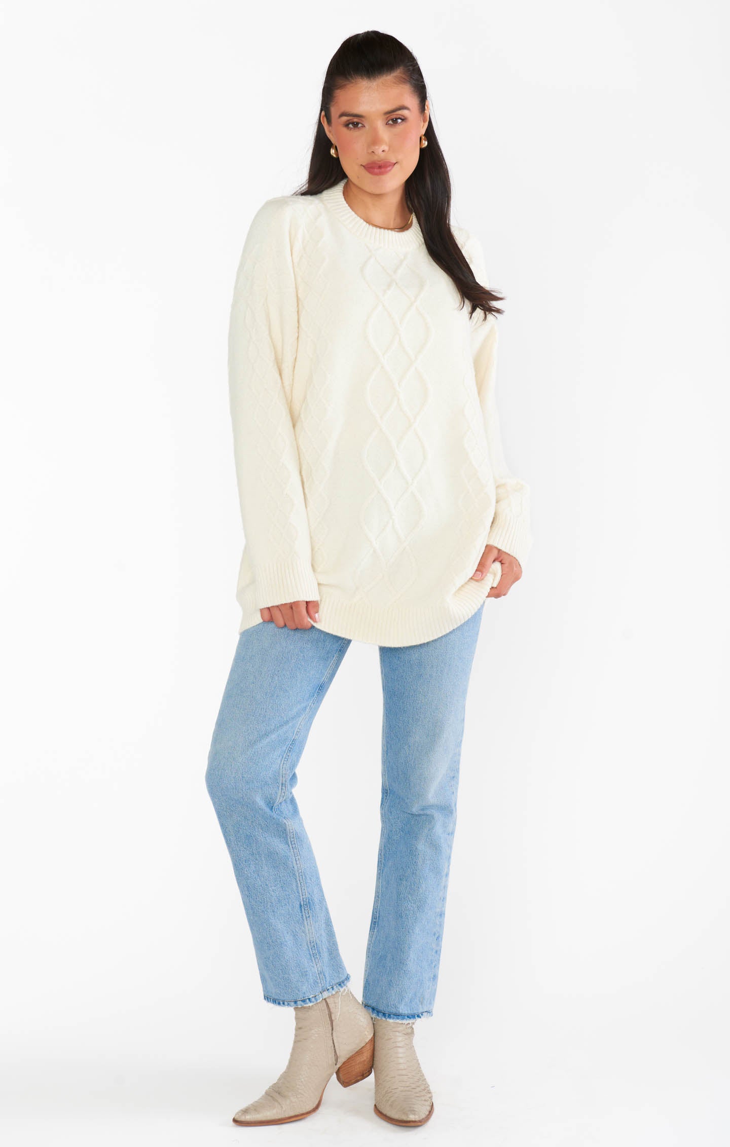 Canyon Tunic Sweater ~ Cream Fuzzy Knit