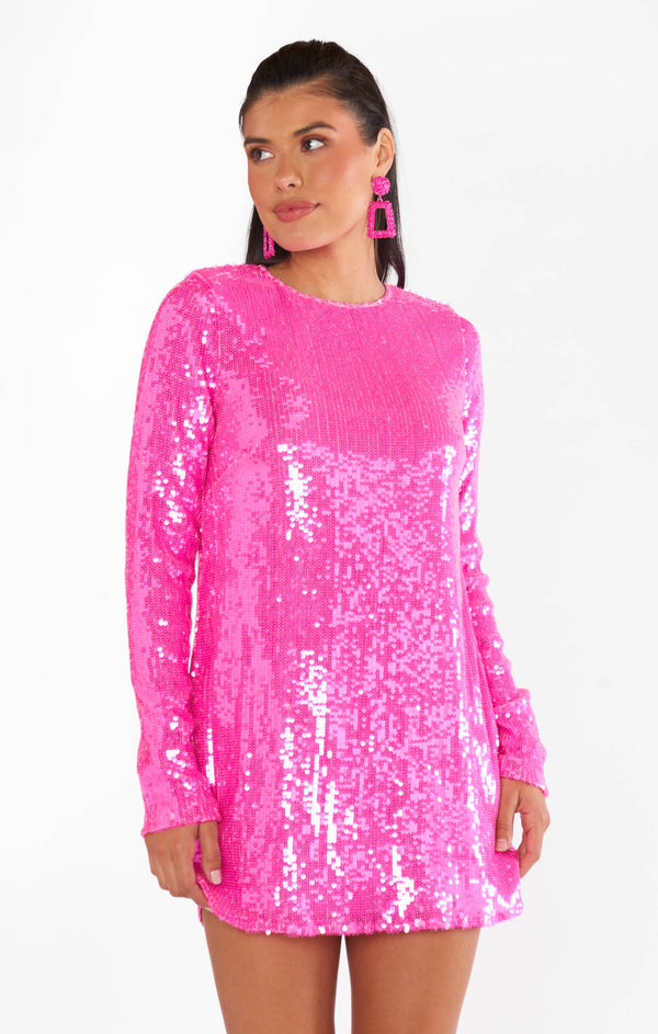 Maddison Mini Dress ~ Bright Pink Sequins – Show Me Your Mumu