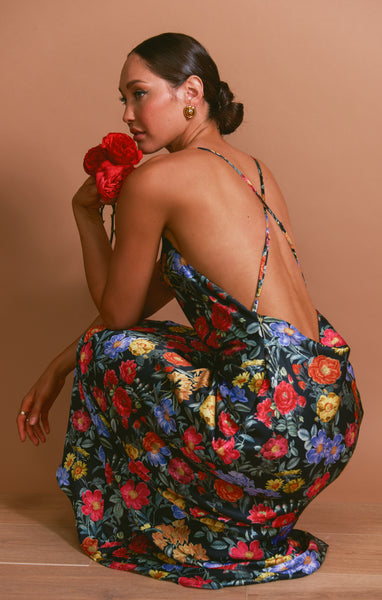 Monochrome Peony Satin Dress