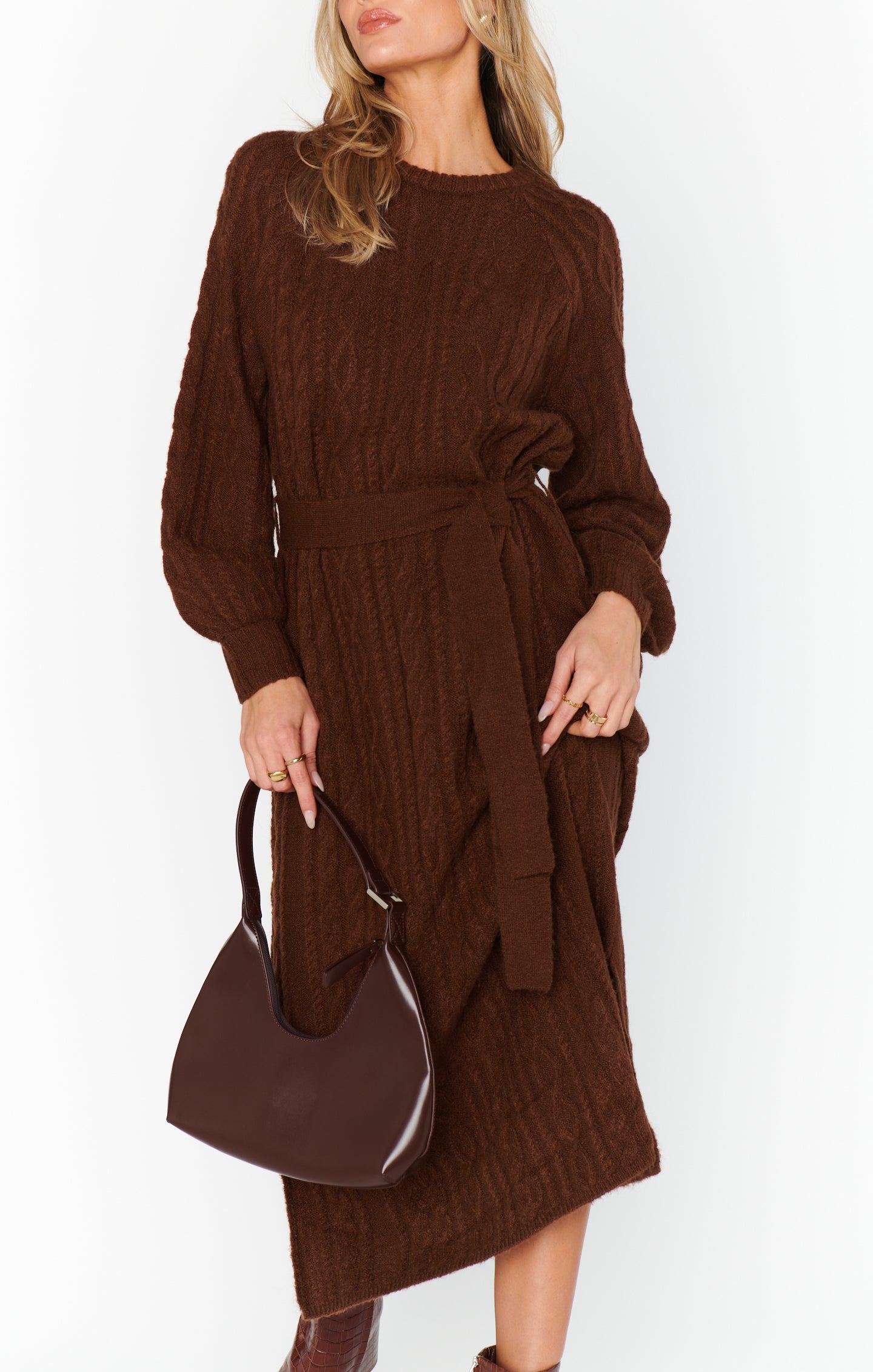 Barb Sweater Dress ~ Chocolate Cable Knit – Show Me Your Mumu