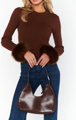 Fran Top ~ Chocolate Rib with Faux Fur