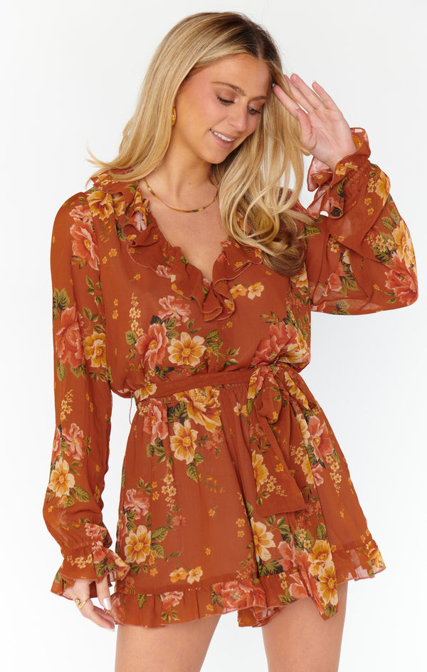 Raelene One-Shoulder Ruffle Romper Floral Red main image 1