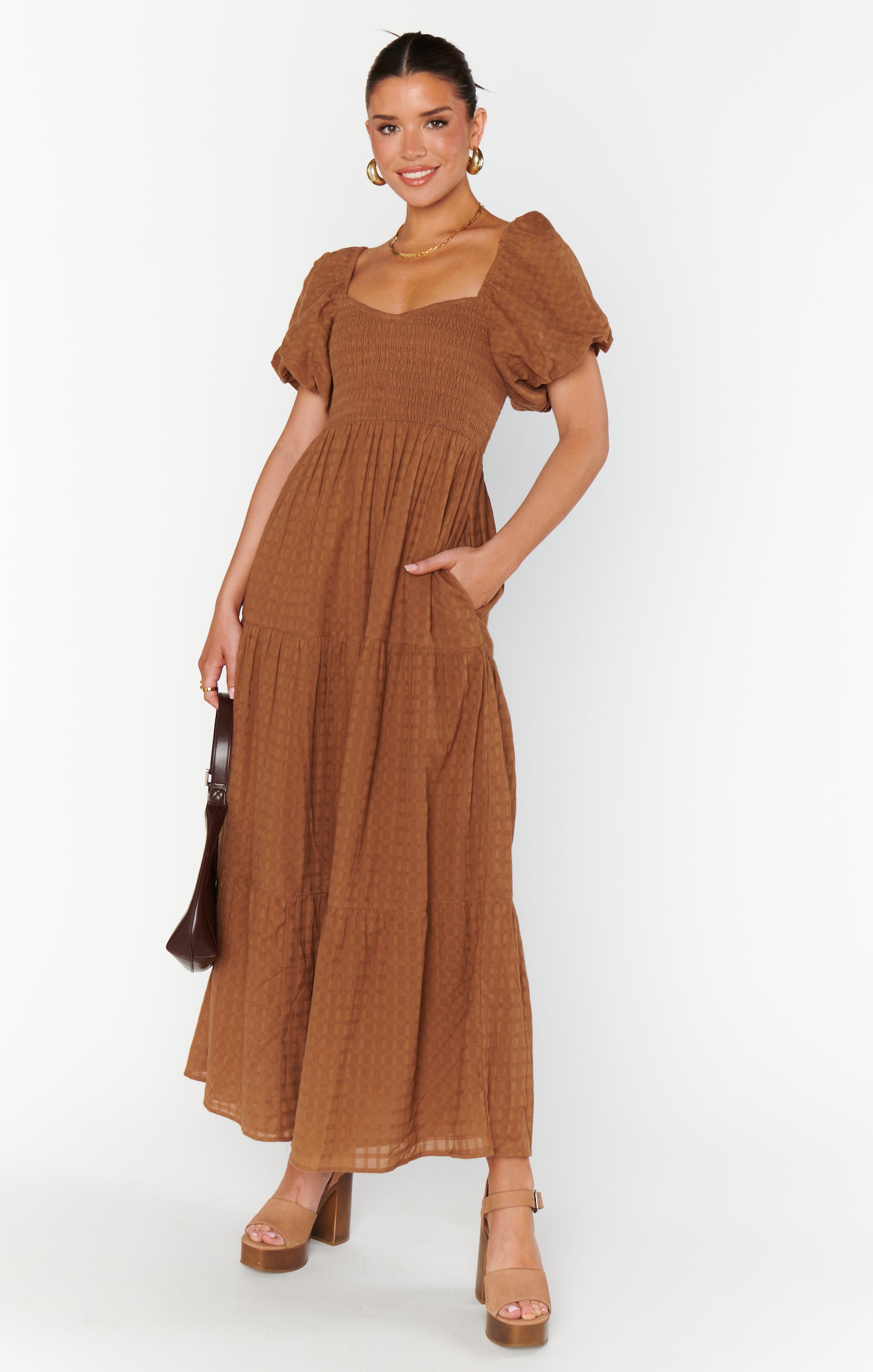 Fluffy sleeve pencil dress ブラウン M Fluffy sleeve pencil dress ブラウン M LE'RURE ドレス Fluffy
