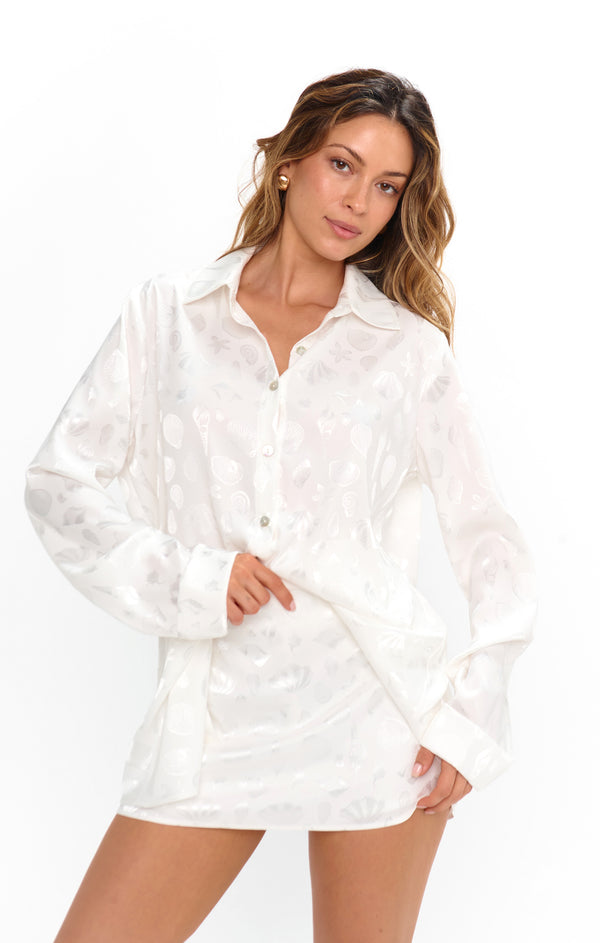 Smith Button Down ~ White Shell Satin – Show Me Your Mumu