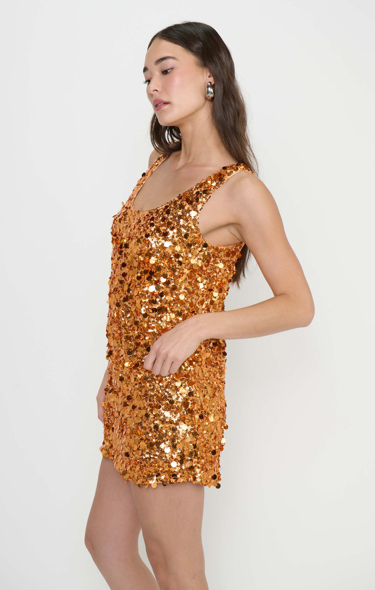 After Hours Mini Dress, in Orange Metallic Sequins, Size: Large After Hours Mini Dress, in Orange Metallic Sequins, Size: Large