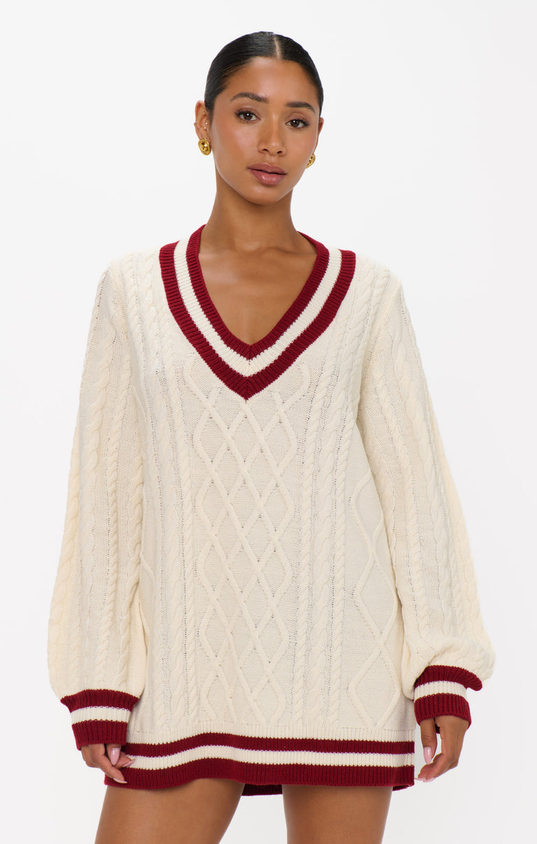 (取寄) ショウ ミー ユア ムームー レディース テールゲート セーター ドレス Show Me Your Mumu women Tailgate Sweater Dress White Tailgate Sweater Dress ~ Cranberry Cable Knit – Show Me Your Mumu