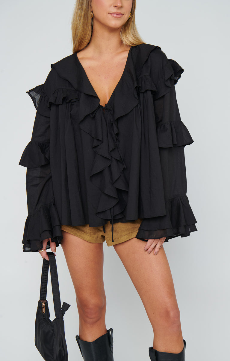 Joss Ruffle Top ~ Black Voile