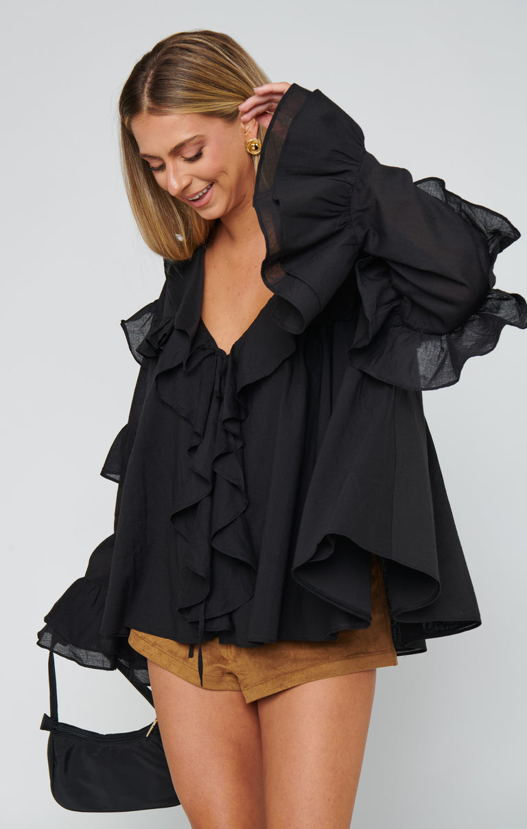 Joss Ruffle Top ~ Black Voile