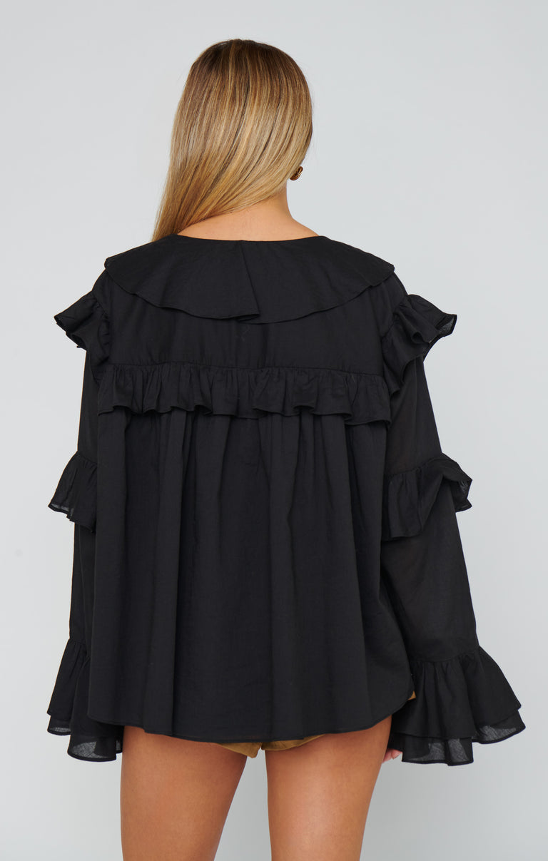 Joss Ruffle Top ~ Black Voile