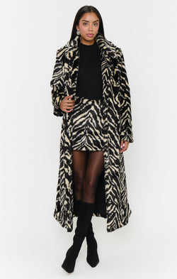 Miss Cindy Overcoat ~ Neutral Zebra Faux Fur