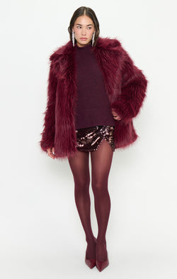 Salt Lake Fur Coat ~ Merlot Knit Faux Fur