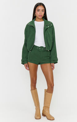 Ventura Shorts ~ Green Faux Suede